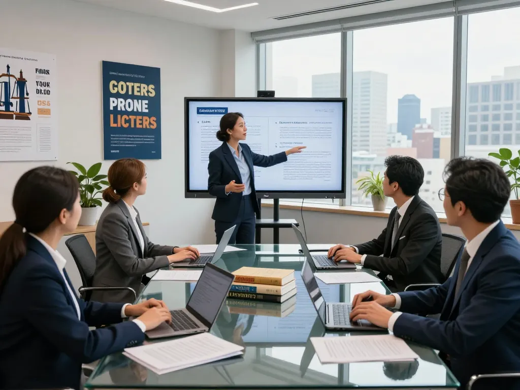 Collaborative scene in a modern law office illustrating teamwork among US law firms.