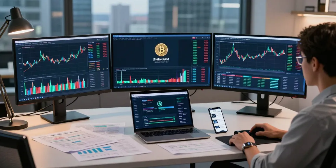 Stellar lumens price prediction analysis in a high-tech trading environment showcasing cryptocurrency charts and DeFi protocols.