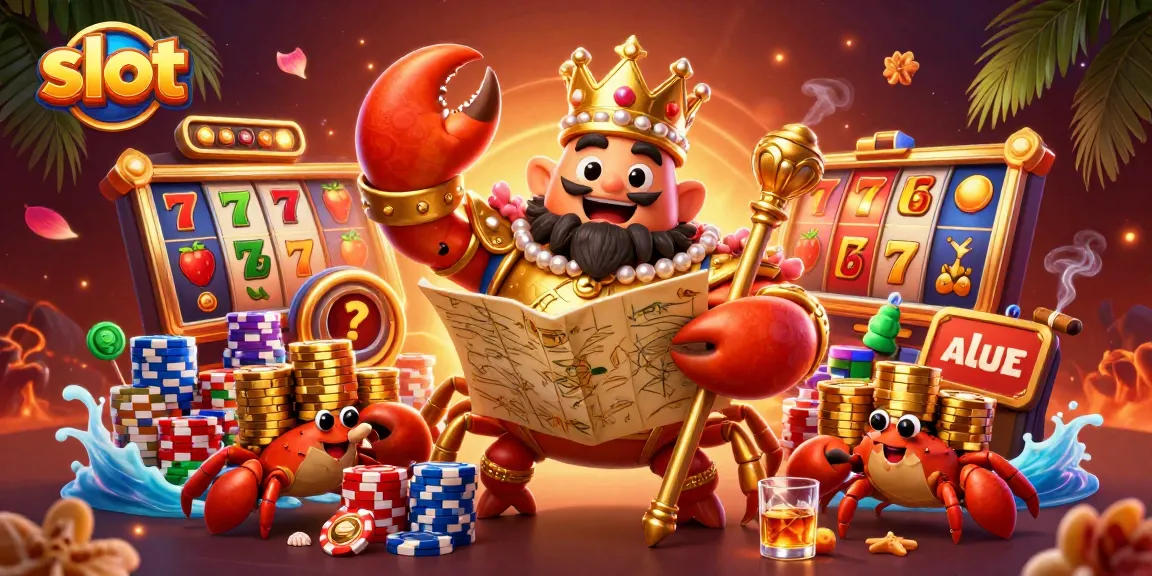 Slot yang menarik dengan kepiting emas sebagai karakter utama dan simbol buah berkilau.