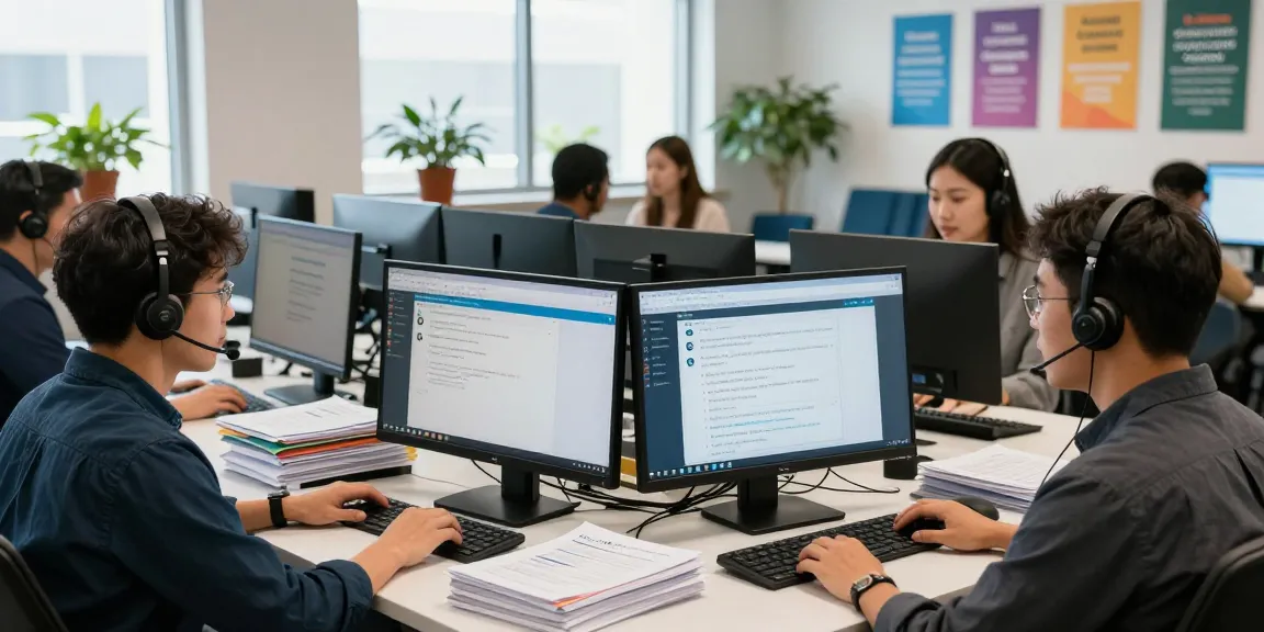 Agents providing Telus-Technical-Support in a busy customer service center.