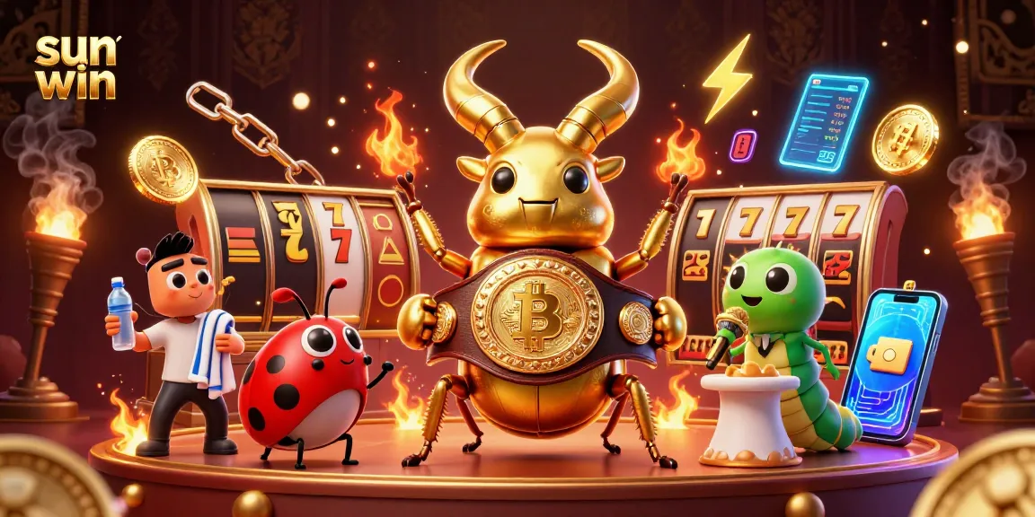 Join the excitement at sun win, featuring slot reels and a colorful boxing match in an online casino.