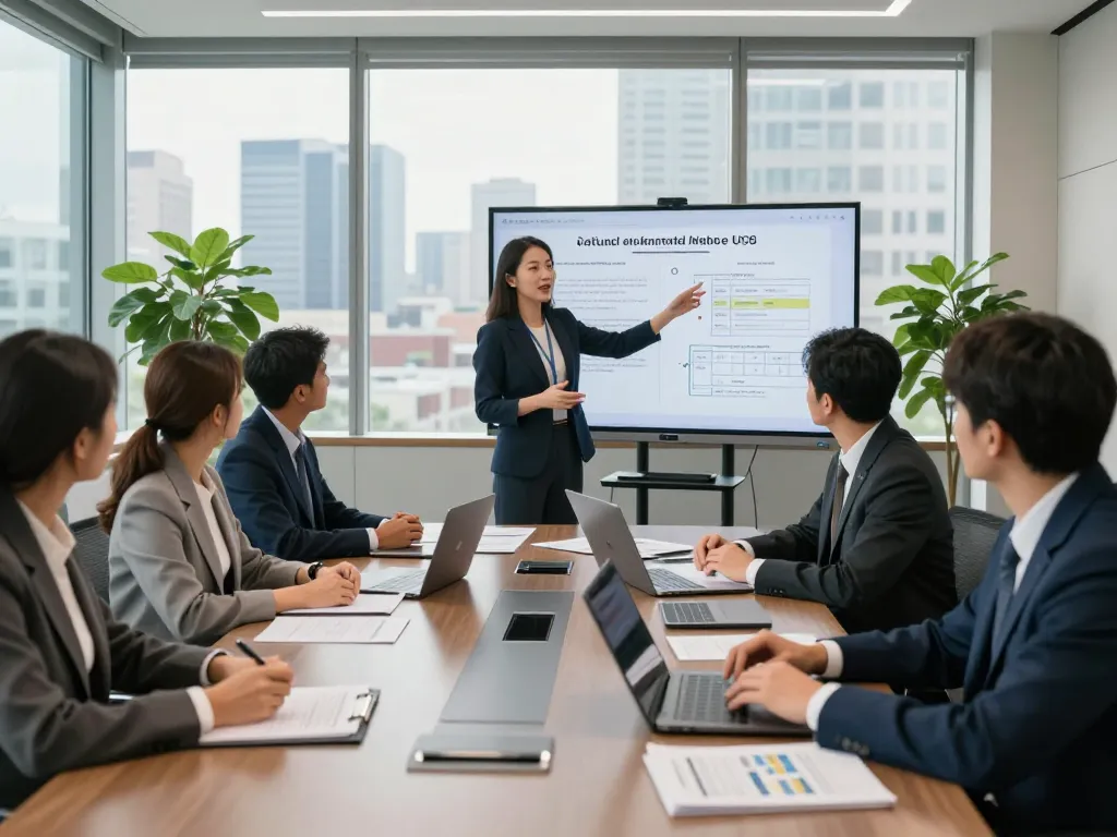 Dynamic discussion among USA lawyers in a modern law office showcasing a professional legal environment.