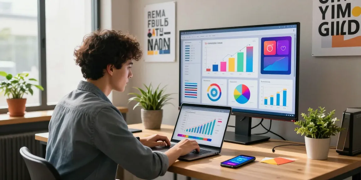 Marketer analyzing Instagram analytics while considering the best methods to purchase Instagram likes in a vibrant office environment.