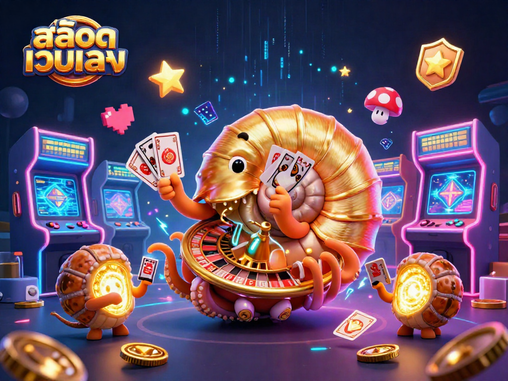 Engage with สล็อตเว็บตรง in a vibrant 3D casino illustration featuring an ancient nautilus roulette.