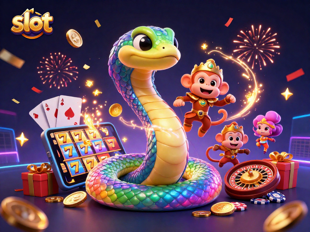 Mainkan slot dengan nyaman bersama ular pelangi dan raja monyet dalam suasana perayaan yang meriah.