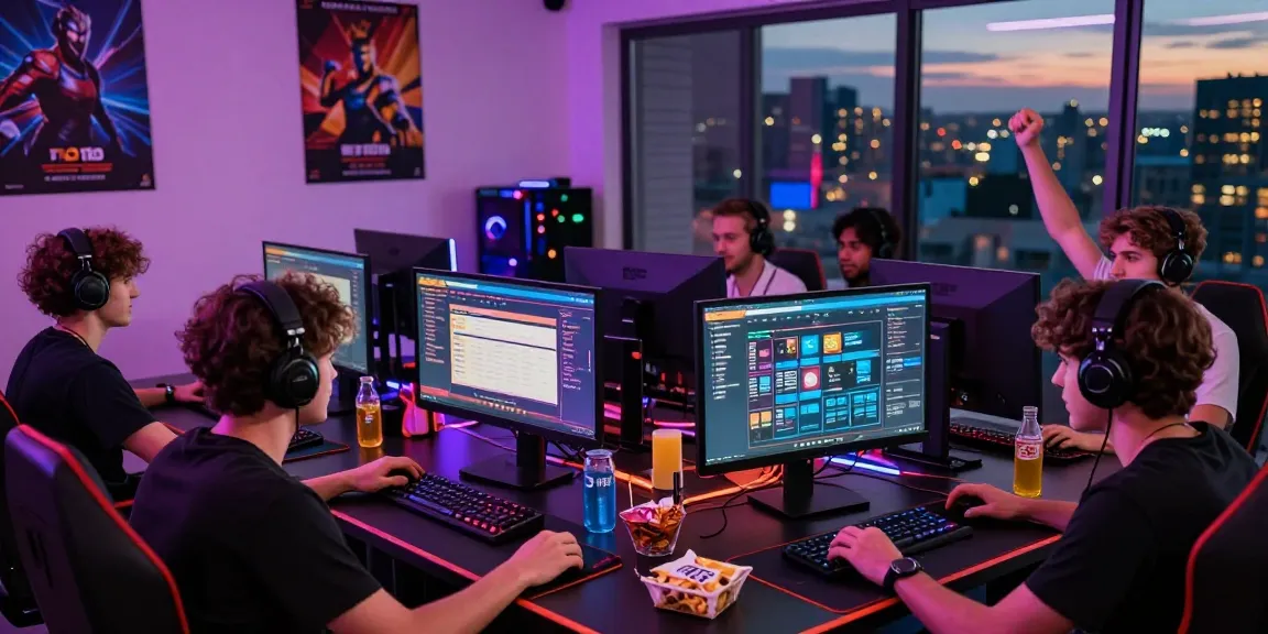 Players enjoying 토토사이트 gaming experience in vibrant setting with multiple screens.