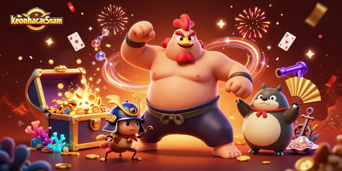 Engage in thrilling bets with keonhacai5nam in a vibrant 3D illustrated casino scene.