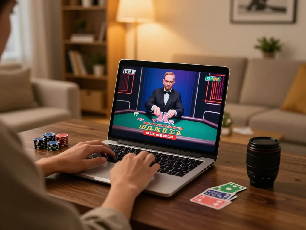 Engaging in live blackjack on vaobet, displaying cards and chips in a warm home setting.
