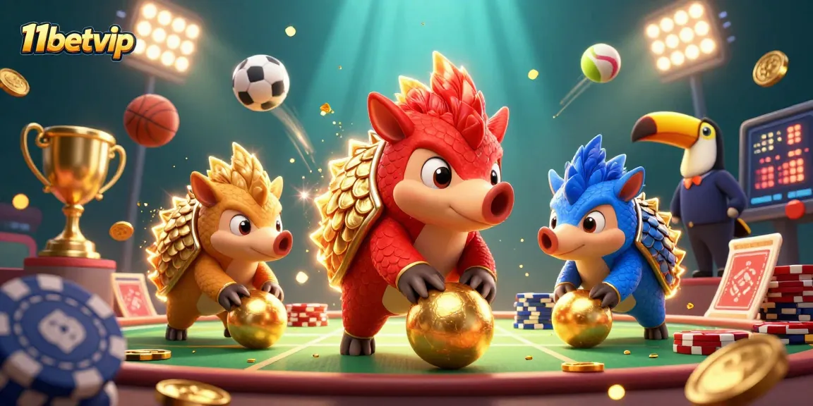 Engage with 11betvip's thrilling rival pangolins in a dynamic casino scene filled with excitement.