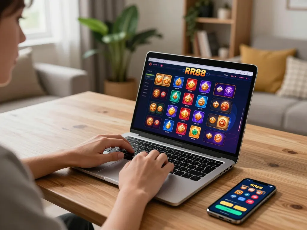 Playing casino games on RR88 mobile app while seated comfortably at home