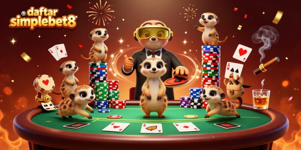 Experience thrilling gameplay with daftar simplebet8 in this vibrant casino illustration.