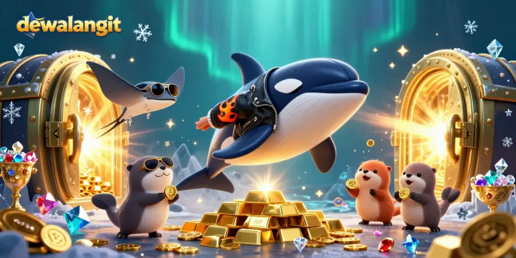 Menangkan emas di dewalangit dengan penampilan ikan paus orca, ikan pari, dan berang-berang membawa koin.