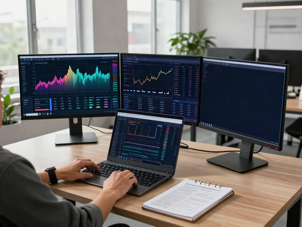 MCX commodity data API interface displayed on dual monitors in a professional cryptocurrency trading environment.