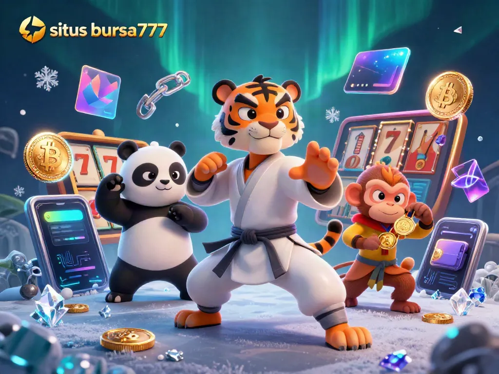 Situs bursa777 menawarkan pengalaman bermain slot menarik dengan peluang besar, ditampilkan dalam ilustrasi animasi penuh warna.
