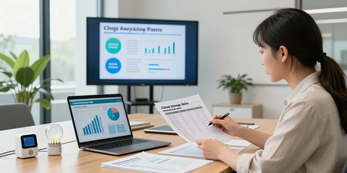 Explore ccl rates 2026 with a professional analyzing energy bills and sustainability strategies in a bright office