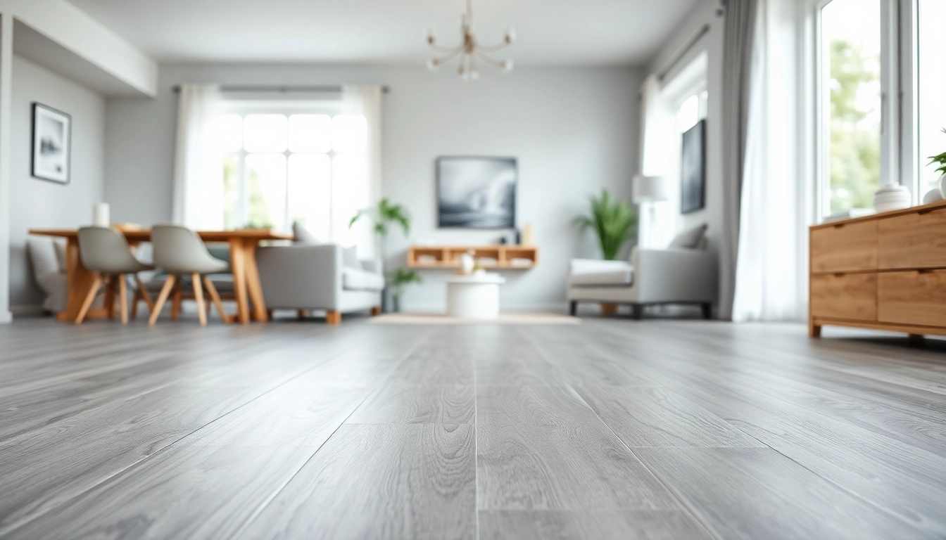 Enhance your home with stylish vinyl plank flooring in a serene grey setting.