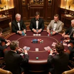 iWin players enjoying high-stakes poker game with colorful chips and strategy in upscale VIP room