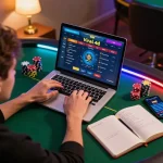 Engaging player exploring viral4d online gaming with poker chips and strategy notes in a cozy setup.