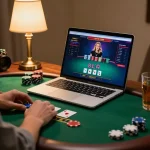 Player engaged in live dealer blackjack game on laptop at home with relaxed atmosphere at tv 88.