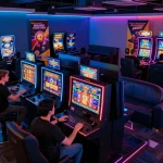 Players enjoying competitive gaming at the best widget store with vibrant screens showcasing exciting casino games.