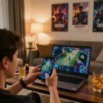 Engaging in esports betting Singapore using a mobile app while watching a live match from home