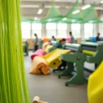 Viscose vezels worden professioneel gesponnen in een lichte werkplaats.