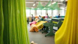 Viscose vezels worden professioneel gesponnen in een lichte werkplaats.