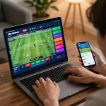 Engaging online sports betting scene featuring dagelan4d interface and excited player