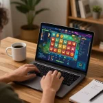 Engaging in game bài nổ hũ at home with strategic notes and cozy setting