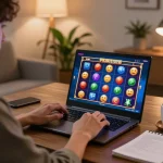 Engaging as a player spins the reels on pajaktoto slot within a cozy home gaming setup.