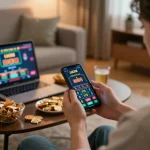 Engaging with the LUCK8 app for mobile gambling while enjoying a comfortable home environment.