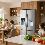 Waterdrop 5231JA2002A Refrigerator Water Filter in a modern kitchen with family cooking.
