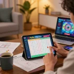 Paito macau betting strategy visualization on tablet in cozy home gaming environment