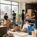Das Entrümpelung Wien-Team sortiert Haushaltsgegenstände effizient in einer städtischen Wohnung.