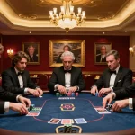 Players strategizing at an exclusive poker table in a lavish VIP area at Bongdallu casino.