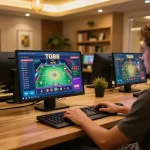 TG88 online casino gaming interface displayed on laptop in a stylish home environment, capturing immersive gameplay.