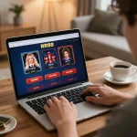Player engaging with RR88 online casino interface at home, showcasing strategic gameplay and comfort.