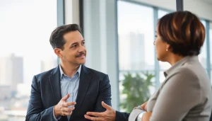 Clearwater truck accident lawyer consulting a client in a professional office.