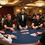 Sunwin poker players engaging in a high-stakes game at a luxurious casino table.
