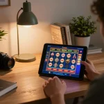 Engaging gameplay at online casinos in Canada on a stylish tablet, showcasing vibrant slot graphics