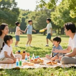 Best Mosquito Repellent showcased on a picnic blanket during a joyful family outdoor gathering.