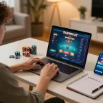Player engaging in online gambling at home while using the rikvip platform for strategic gameplay