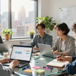 SEO professionals collaborating on New York SEO Services strategies in a modern office.