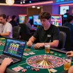 Scène animée et engageante dans un casino en ligne fiable montrant des joueurs profitant des jeux.