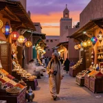 Authentic Moroccan experience with a traveler in vibrant Marrakech, showcasing the services of a top morocco tour company.