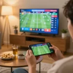 Bongdalu user engaged in live betting on smartphone, showcasing real-time sports scores and odds.