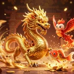 Experience thrilling gameplay with S8's dynamic casino scene featuring a golden dragon and koi fish.