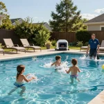 Dolphin Pool Services offering professional maintenance with families enjoying a well-kept pool in Virginia.