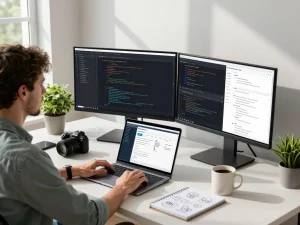 Developer utilizing OpenClaw for productivity in a modern workspace.