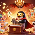 IDNSCORE offers vibrant slots action with a penguin playing an organ shooting coins.
